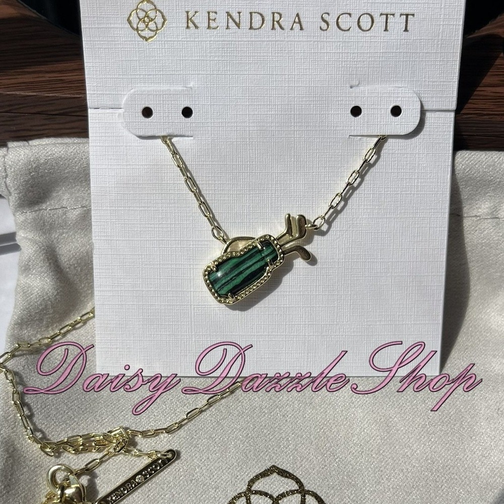 ⛳NEW Kendra Scott Gold plated Green Malachite Golf‎ Short Pendant Necklace🩷⛳